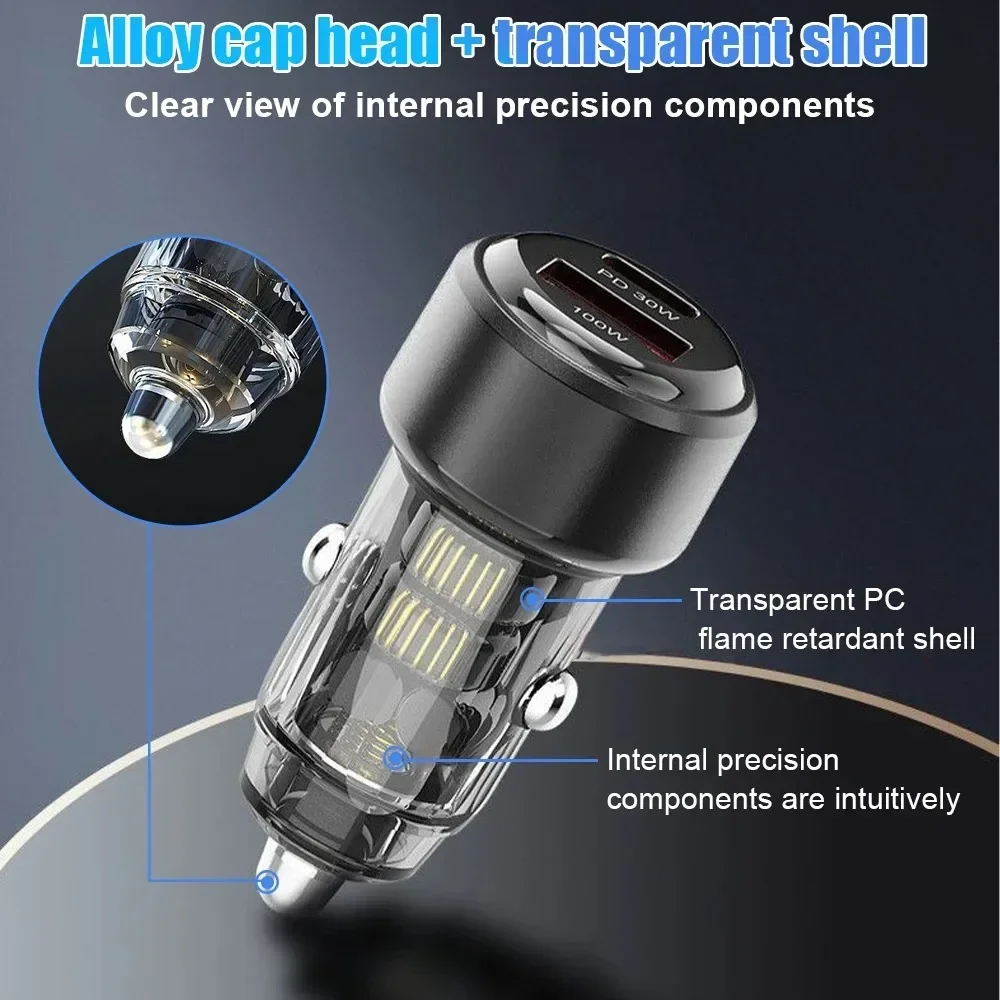 Mini cargador de coche 130W, adaptador de cargador de teléfono de coche de carga súper rápida para iPhone, Samsung, Xiaomi, Huawei, cargador USB tipo C en el coche - imagen 5