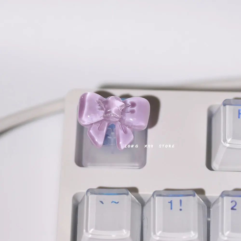 Anime dibujos animados translúcido Rosa púrpura arco lindo ESC Keycap chica regalo para Cherry MX Switch juego retroiluminación Teclado mecánico tapa - imagen 3