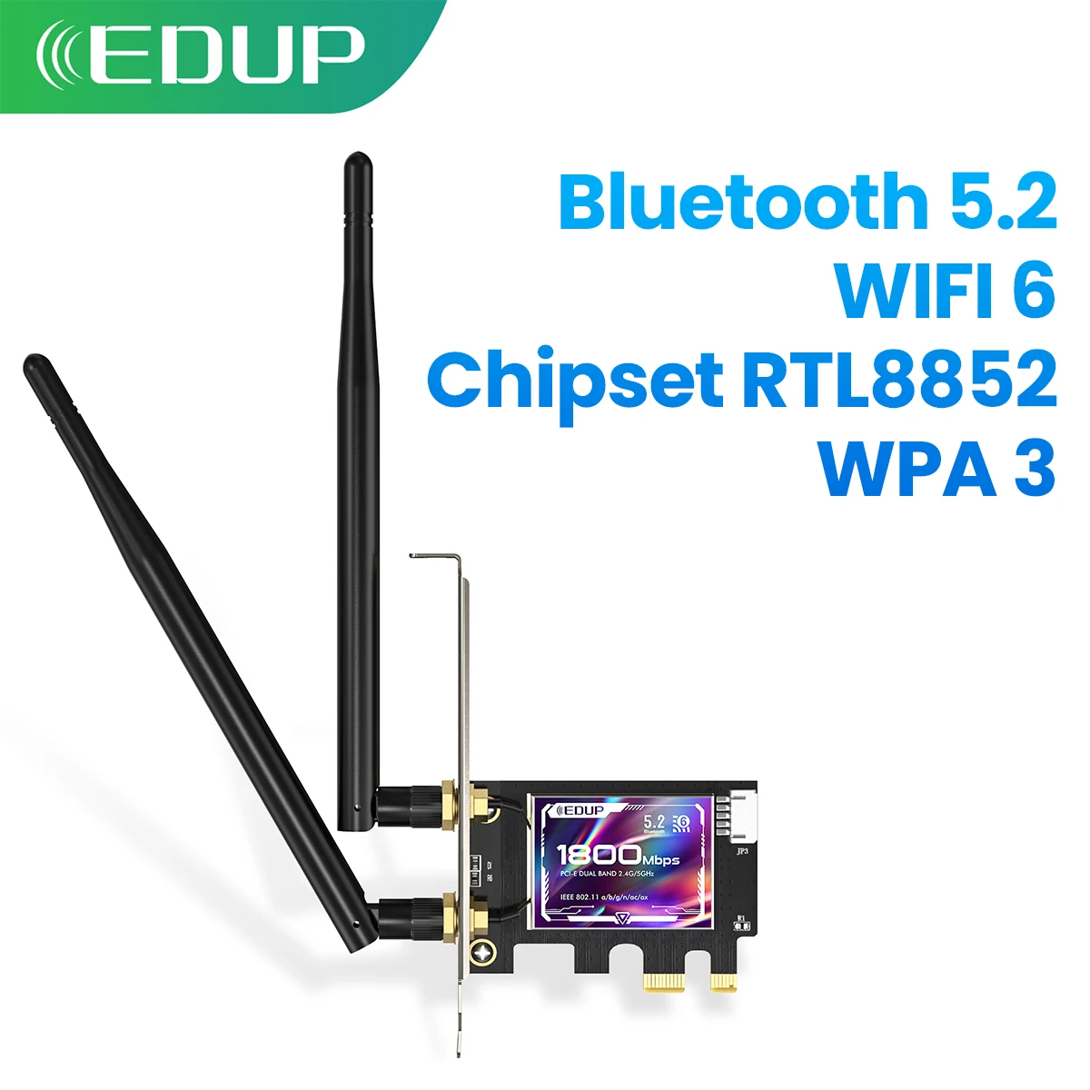 EDUP 9658 AX1800Mbps Wi-Fi6 Bluetooth 5,2 PCI Express adaptador 2,4G/5,8G 1200Mbps potente Chipset avanzado MU-MIMO velocidad rápida