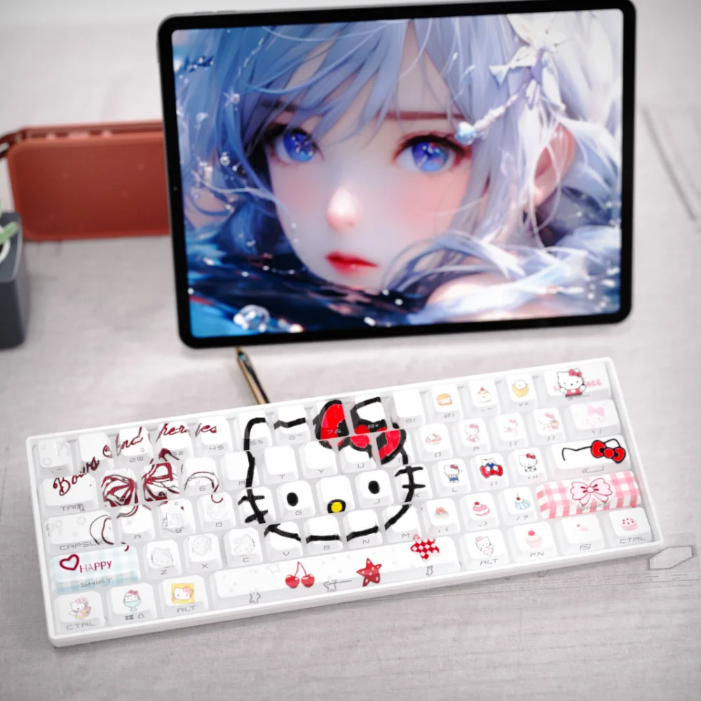 Lindo gato Keycap cereza perfil PBT lado grabado translúcido Keycap adecuado para teclado mecánico para jugar regalo para niña - imagen 2