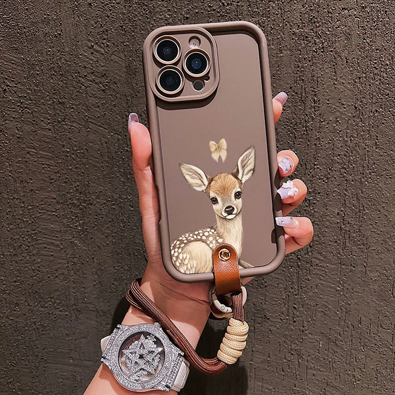 Funda de teléfono con correa de cordón suave con diseño de ciervo y lazo bonito para iPhone 17 16 15 14 13 12 11 Pro Max 16E 17 Air 7 8 Plus - imagen 4