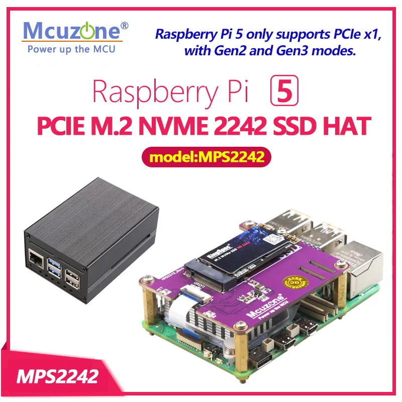 MPS2242 , PCIE M.2 NVME SSD HAT para Raspberry Pi 5, compatible con 2230 2242 Gen3