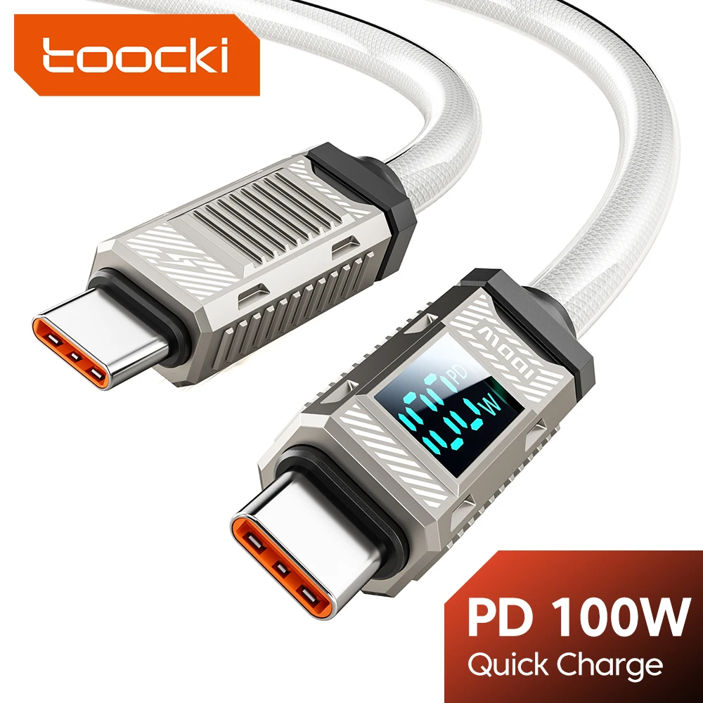 Toocki PD 100W tipo C a tipo C Cable para iPhone 15 5A pantalla LED de carga rápida Cable USB para Xiaomi 12 13 Poco Realme Macbook