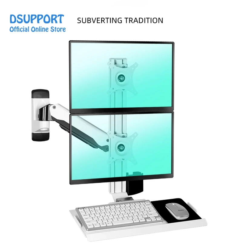 Soporte de pared de aluminio para Sit, estación de trabajo de 15-24 pulgadas, doble Monitor, brazo de puntal de Gas con bandeja de teclado, soporte giratorio LCD - imagen 2