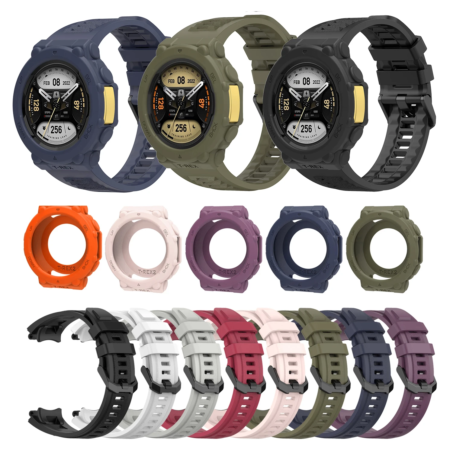 Correa de silicona para reloj inteligente Huami Amazfit T-Rex 2 + carcasa protectora