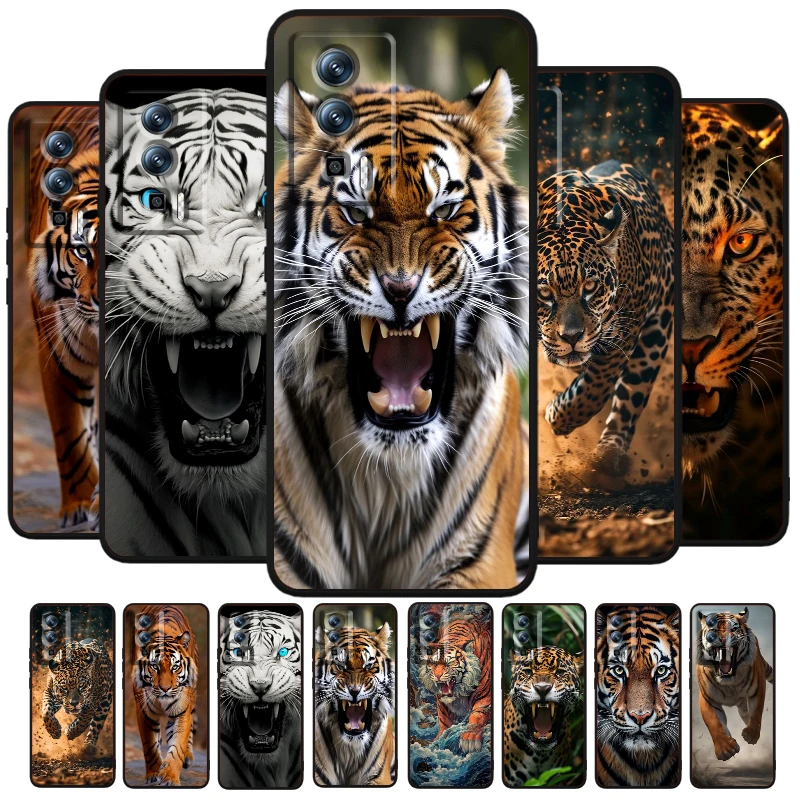 Tiger Fierce terrorífico Art para Xiaomi Redmi 9A 9C 9AT 10C 9 9T 10 12C 13C A3 12 K60 A1 K50 K40 5G, funda de teléfono suave negra