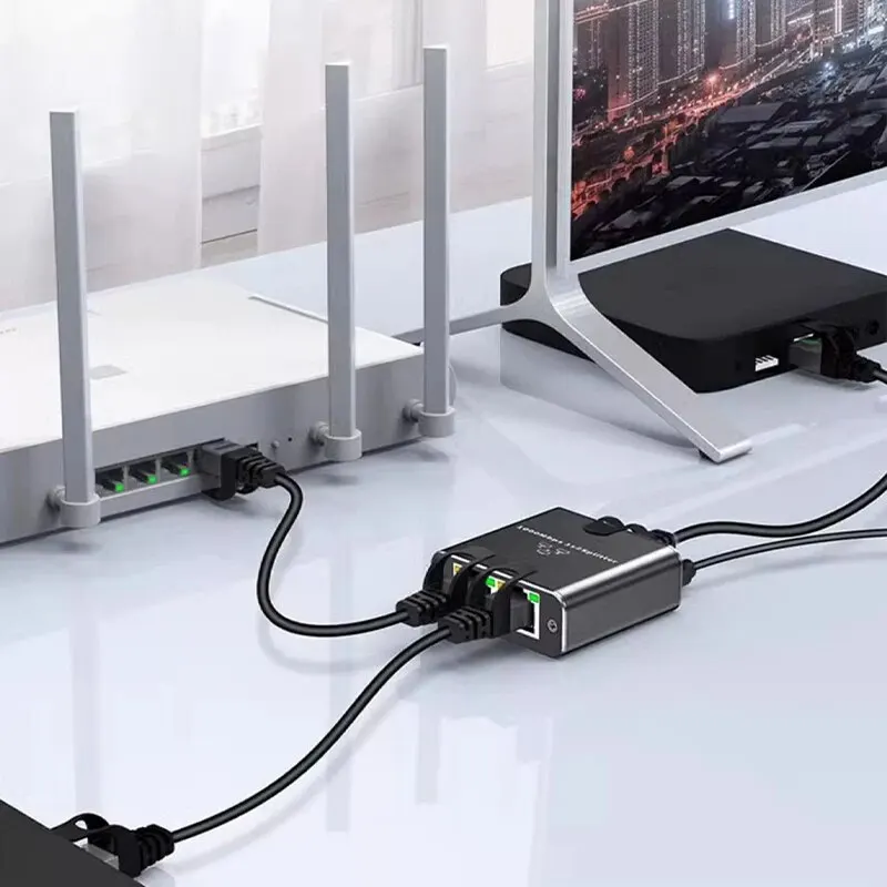 Divisor Ethernet RJ45 de 1000Mbps, divisor de red de 1 a 2 salidas con Cable de alimentación USB, adaptador divisor de Internet RJ45, 1000Mbps - imagen 2