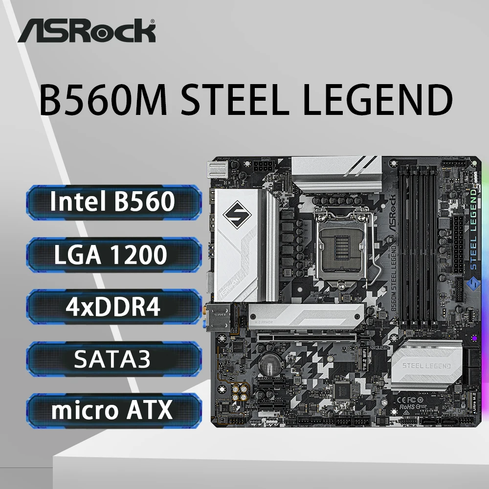 Placa base ASRock B560M STEEL LEGEND LGA1200 compatible con i9-10900K i7-10700 i5-10600KF i5-10400F i5 10400F CPU DDR4 4800MHz M.2