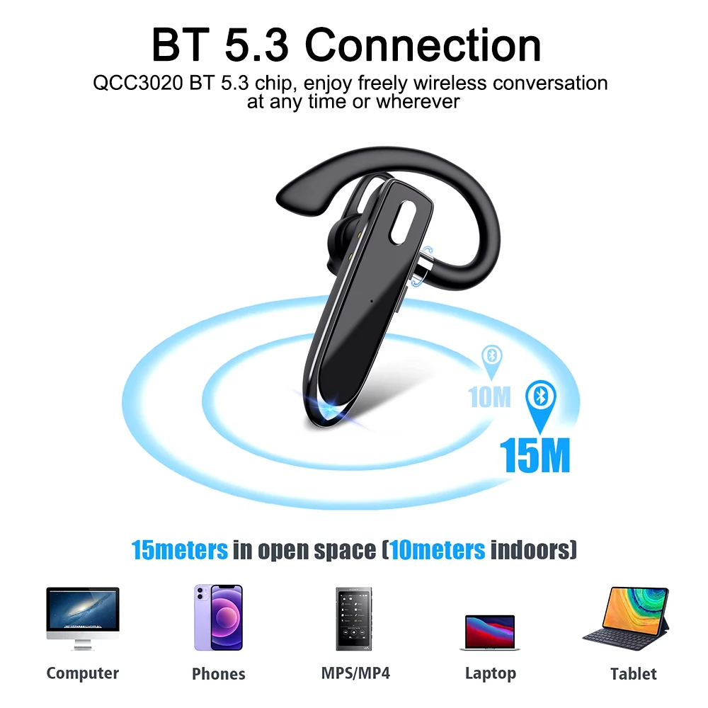 YYK-530-2 Auriculares inalámbricos Bluetooth 5,3 con micrófono dual Auriculares manos libres CVC8.0 Reducción de ruido para conducción de negocios - imagen 5