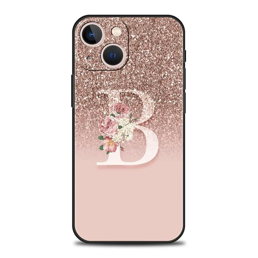 Funda de teléfono con letras rosas brillantes M R para iPhone 16 13 15 14 12 11 Pro MAX XR X SE XS 7 8 Plus, funda suave de TPU - imagen 2