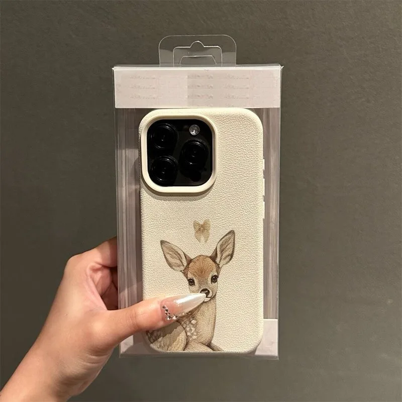 Funda de teléfono con textura de lichi y diseño de lazo de ciervo para iPhone 11, 12, 13, 14, 15, 16, 17 Pro Max 17 Air 15 14 Plus X XS XR 16E, funda suave - imagen 4