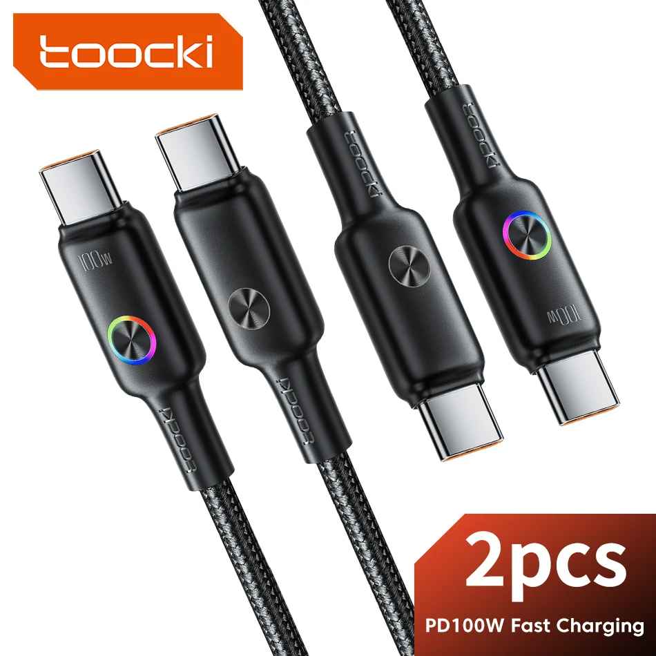 Toocki 100W PD Cable USB de carga rápida indicador LED tipo C a Cable tipo C para iPhone 15 Pro Max Xiaomi 12 Samsung S23 Macbook