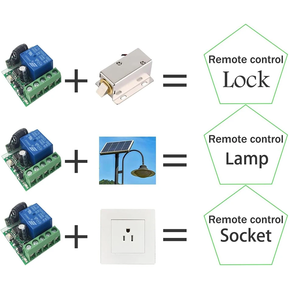 Interruptor de Control remoto inalámbrico Universal, 433Mhz, CC de 12V, 1 canal, módulo receptor de relé, transmisor RF, pestillo de palanca momentáneo para puerta - imagen 4