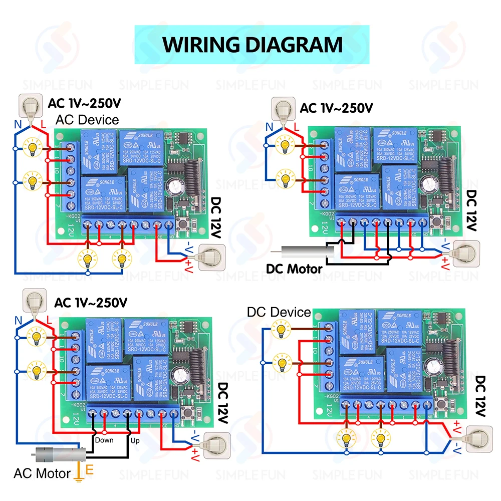 Interruptor de luz con Control remoto inalámbrico Universal, 433Mhz, CC de 12V, 4 canales, receptor de relé RF, alcance de 60m para luz/puerta de garaje/LED DIY - imagen 5