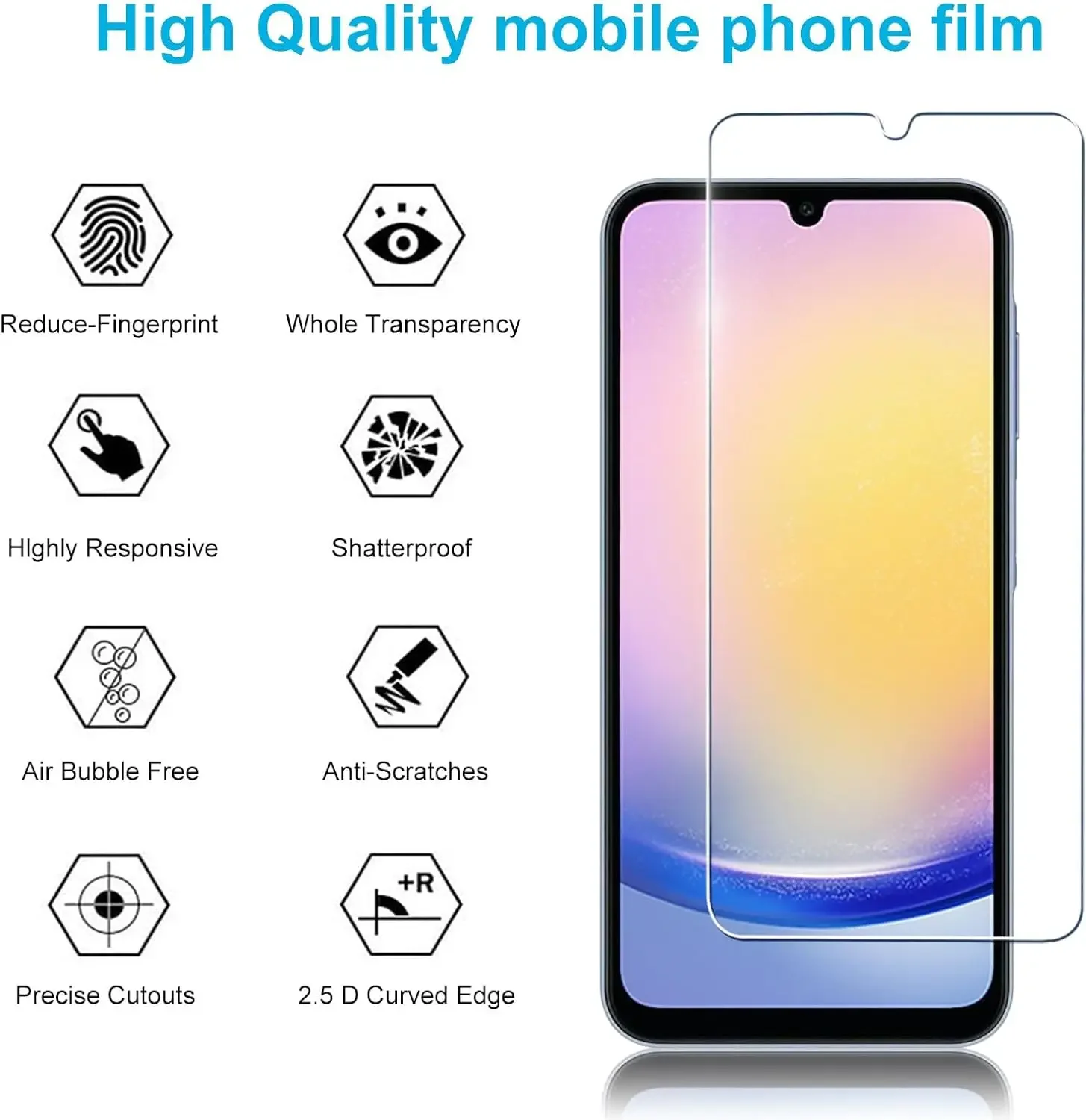 Protector de pantalla de vidrio templado para móvil, película de vidrio para Samsung Galaxy A15, A25, A35, A55, 5G, A21S, A22, 23, 24, A33, A34, A52, A73, 4 unidades - imagen 2