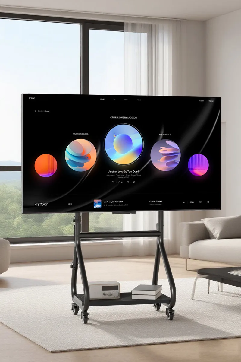 HILLPORT Carrito de TV móvil con altura ajustable de 50-80 pulgadas, soporte giratorio para suelo, soporte artístico SC30 para televisores - imagen 4