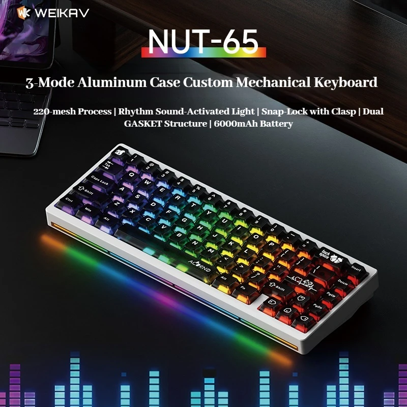 Weikav Nut65 Teclado Mecánico Transparente Inalámbrico Bluetooth Con Cable Aluminio Tuotuo Notebook Juegos Y Esports Dedicado - imagen 2