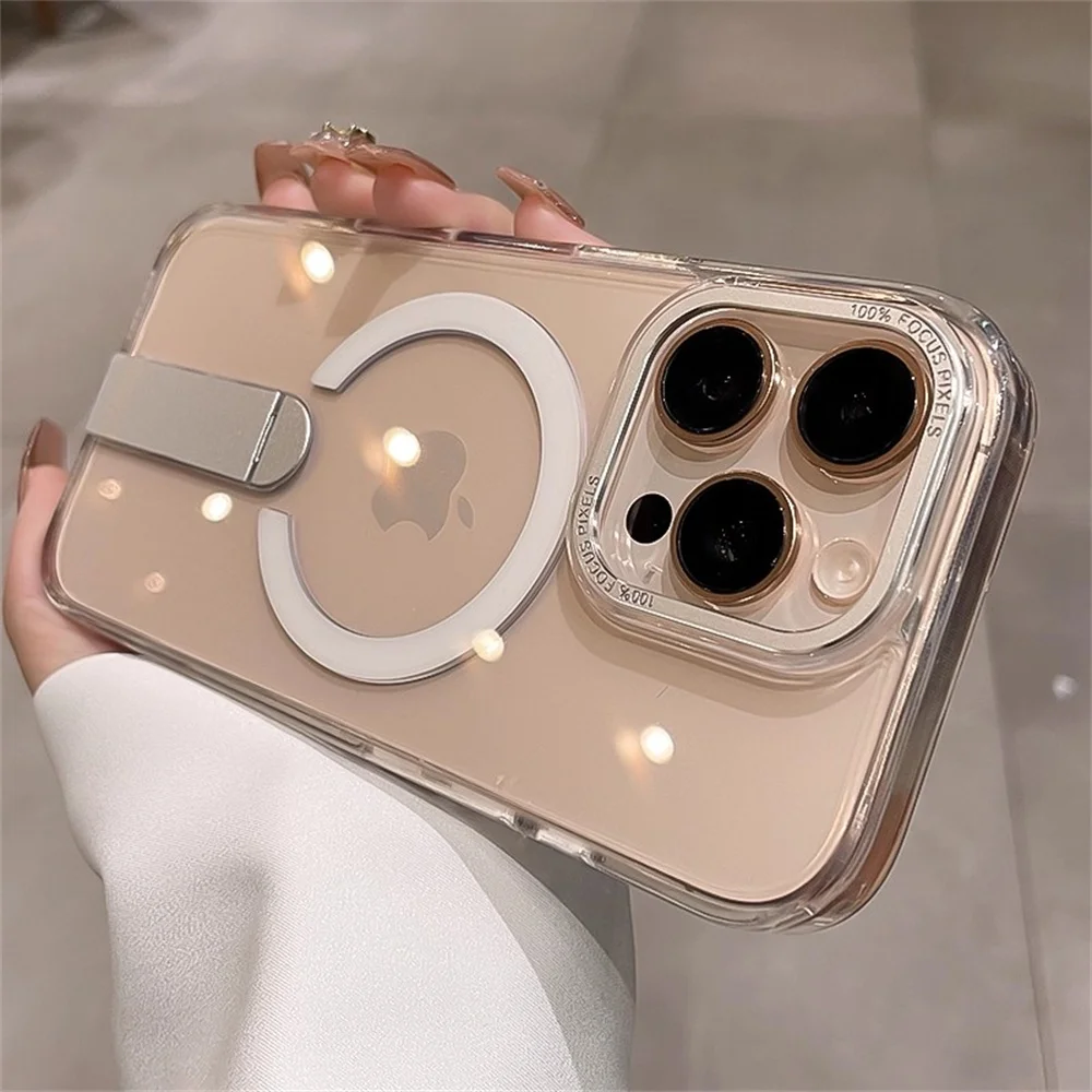 Funda de teléfono magnética de PC altamente transparente con soporte plegable de lujo para iPhone 17 16 15 14 13 12 Pro Max para cubierta de carga inalámbrica Magsafe - imagen 4