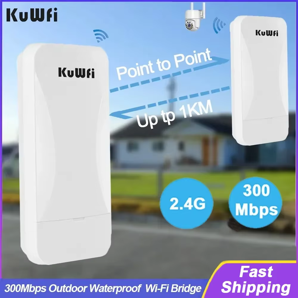 KuWfi Puente WiFi Exterior 300Mbps - Extensor Largo Alcance POE