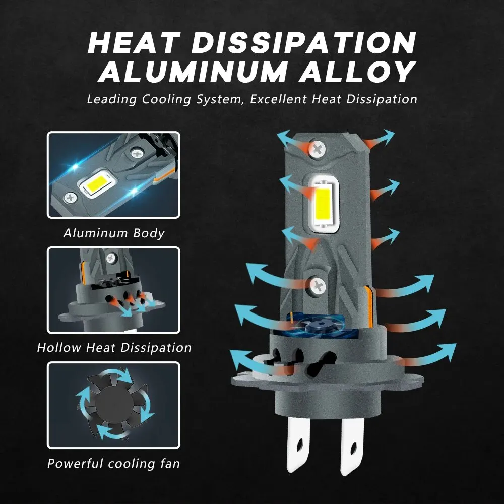 Minibombilla LED con ventilador para coche, lámpara de diodo de 12V, inalámbrica, 60W, 12000LM, 3570 K, CSP, H7, 6000 - imagen 3