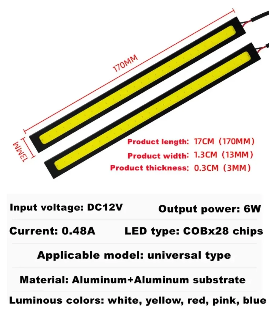 Tira de luces LED Universal para coche, lámpara de estilo para Interior de coche, impermeable, 6 piezas, 17cm, COB, DRL - imagen 4
