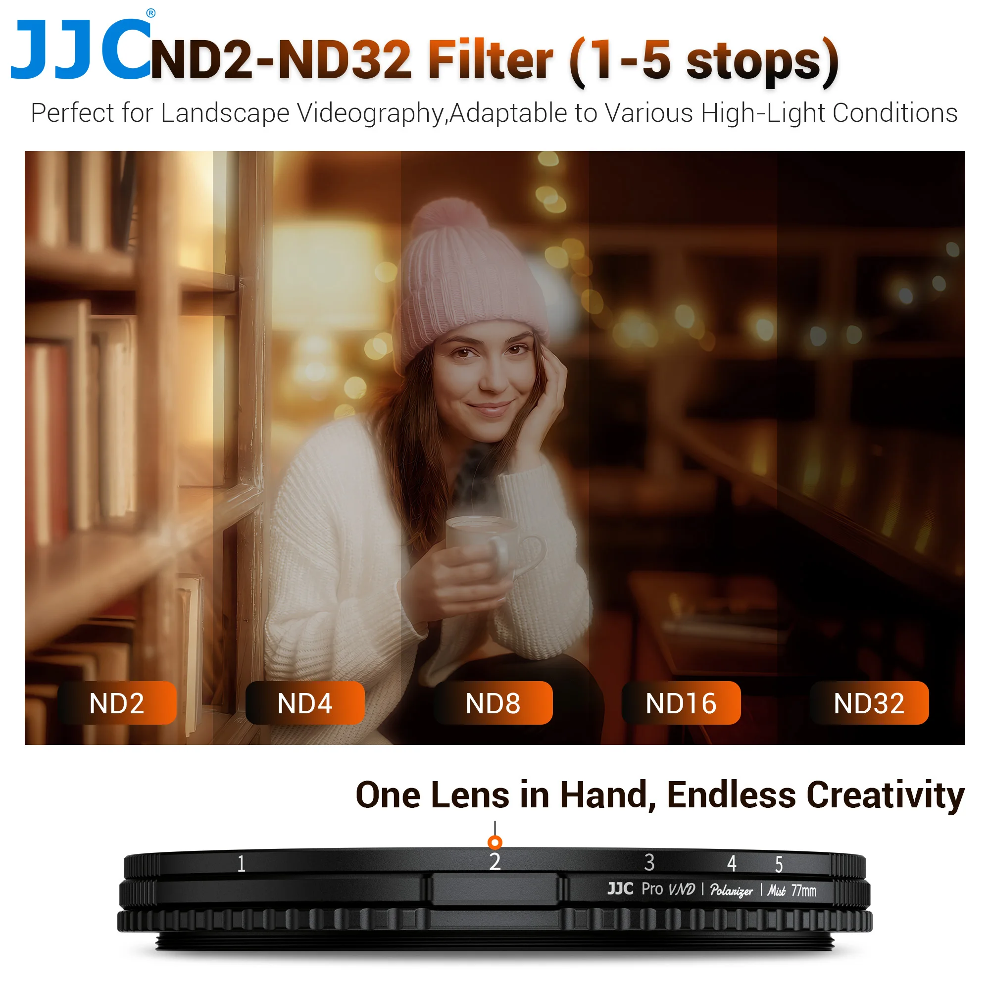 JJC 3 en 1 ND2-32 CPL Kit de filtro de lente de niebla negra juego de filtros de lente Variable ND CPL 1/4 filtro de niebla negro 49mm 52mm 58mm 62mm 82mm - imagen 3