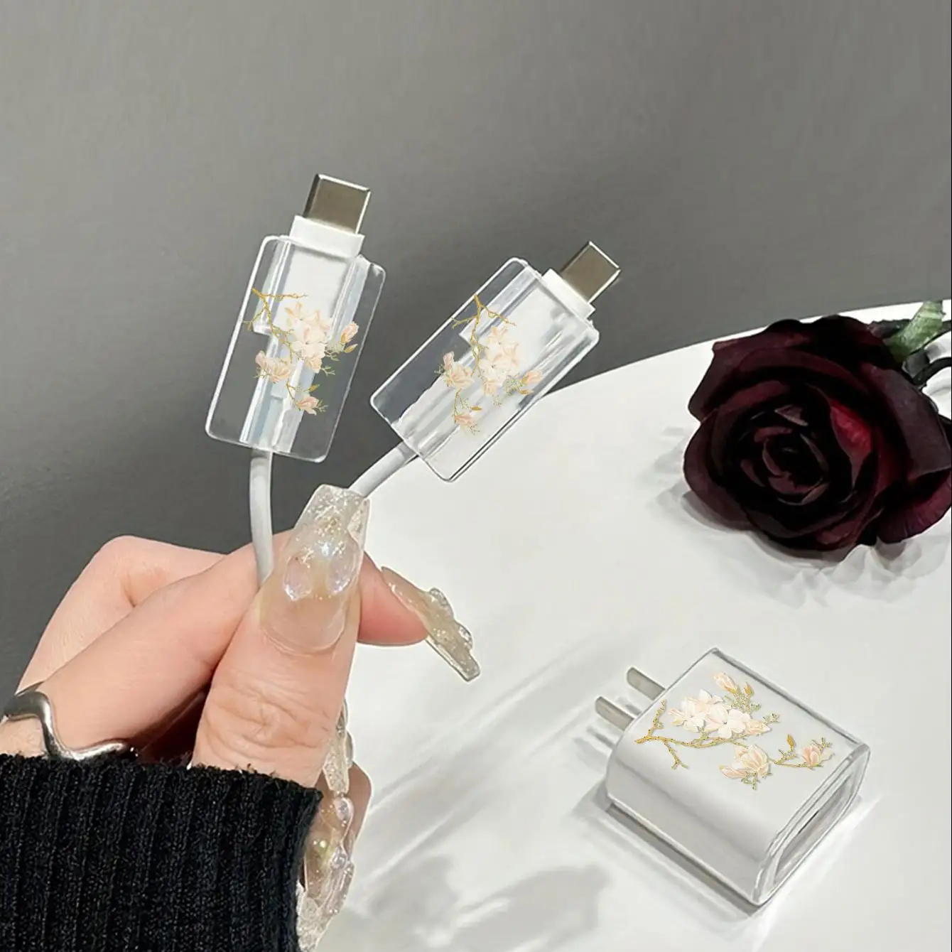 Funda protectora de flores amarillas para IPhone 16 15 14 Pro Max 18/20W cargador y Protector de carga enrollador de cable de datos - imagen 4