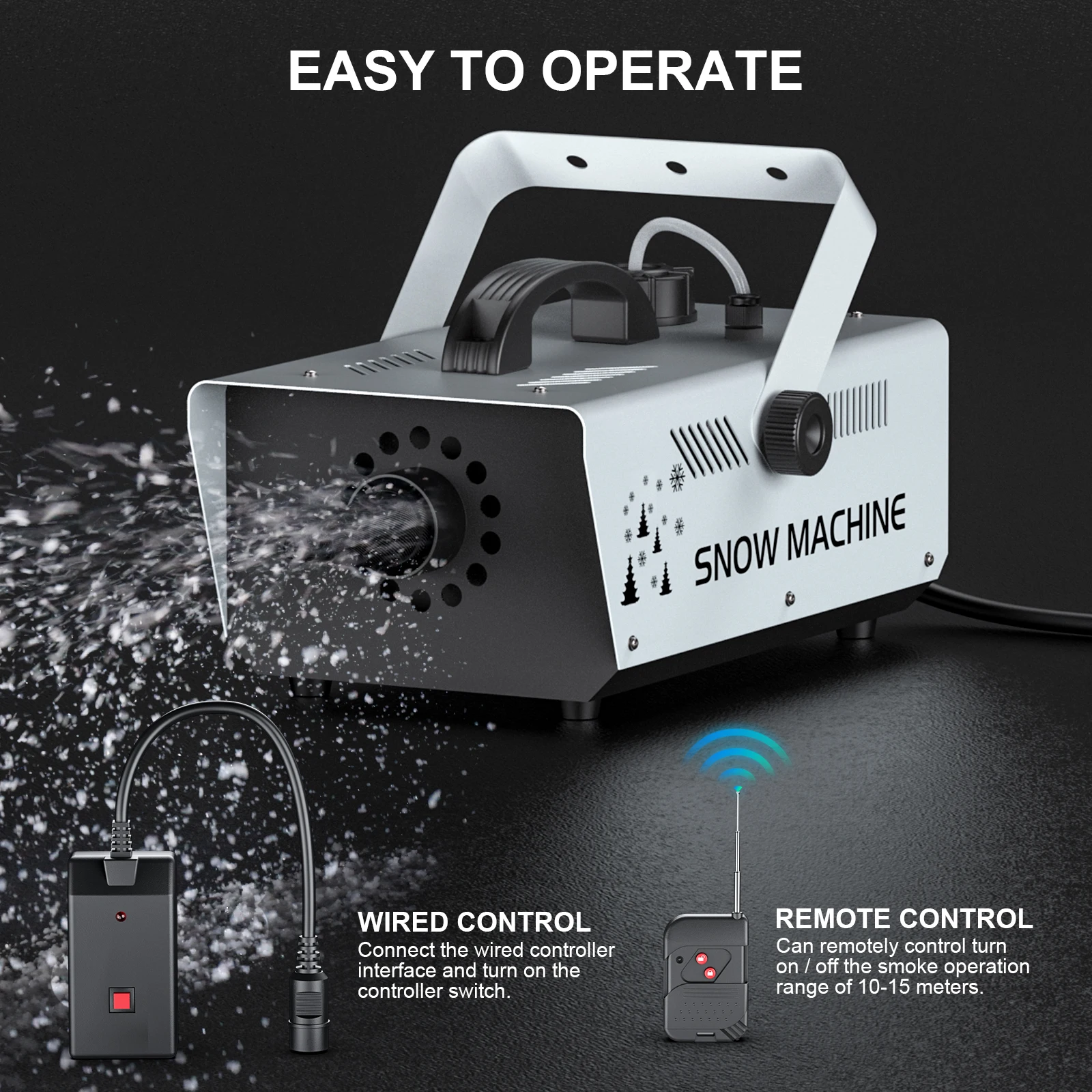 Máquina de nieve U'King de 1000W, Control remoto inalámbrico y con cable, máquinas para hacer copos de nieve artificiales, tamaño ajustable de copo de nieve - imagen 4