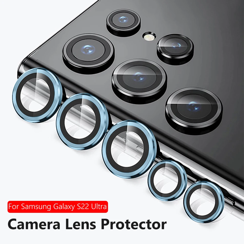 Protectores de lente de cámara para Samsung Galaxy S22 Ultra, carcasa de Metal para cámara con anillo, cristal para Samsung S 22 S22Ultra 5G, tapa protectora