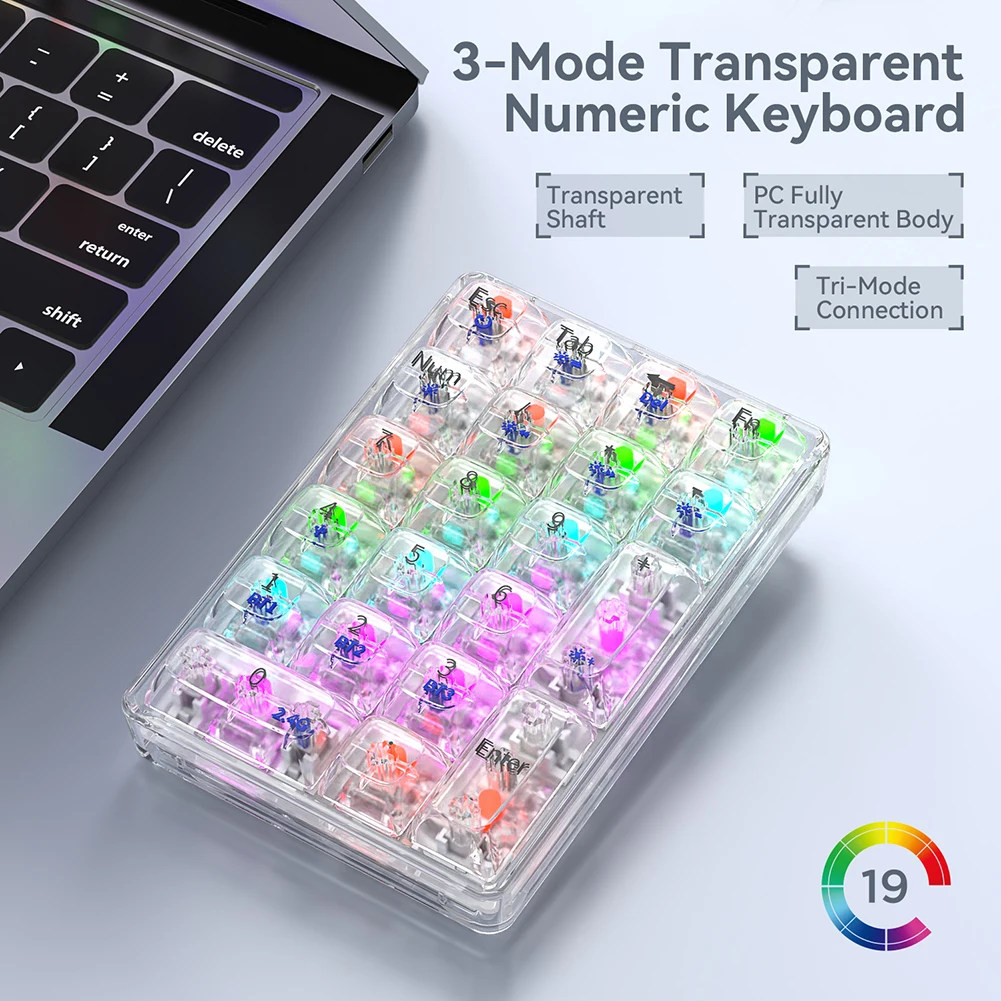 Teclado numérico mecánico Bluetooth K21, teclado numérico transparente de tres modos, 500mAh, intercambiable en caliente para juegos - imagen 2