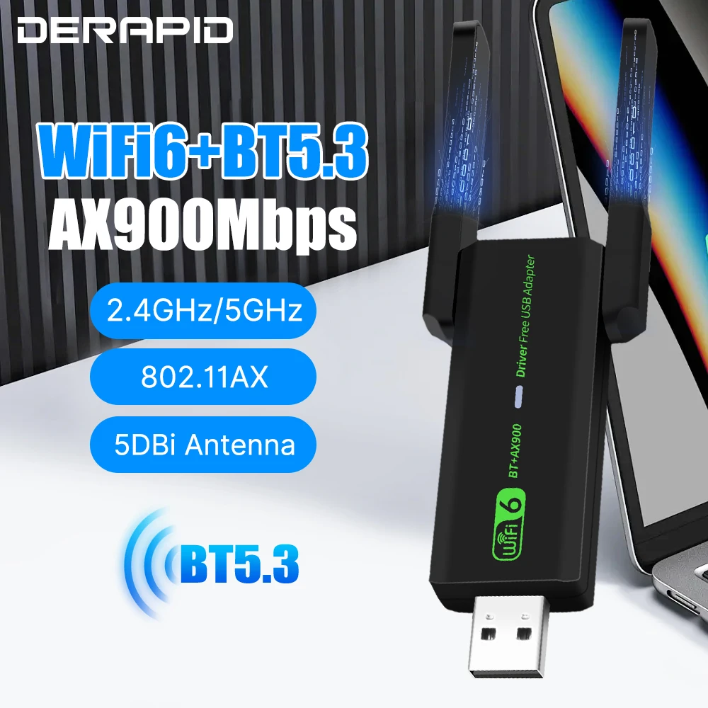 WiFi 6 AX900 Bluetooth 5,3/5,4 WiFi adaptador USB tarjeta de red inalámbrica 2,4G y 5GHz antena Wi-Fi recibir USB para PC/portátil Win10/11