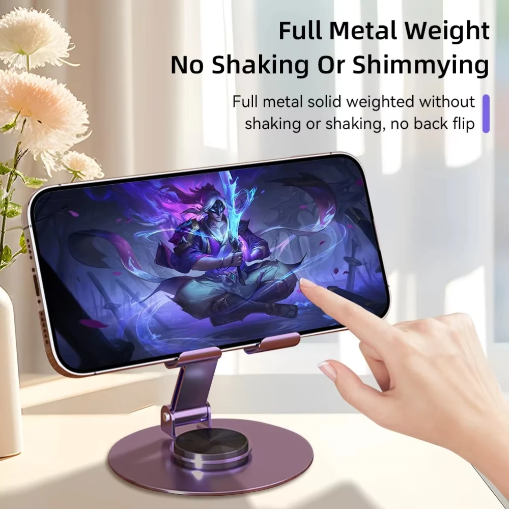 Soporte para teléfono móvil con rotación de 360 grados, totalmente metálico, de aluminio, soporte Universal, diseño plegable de doble eje, estable, anticaída - imagen 5