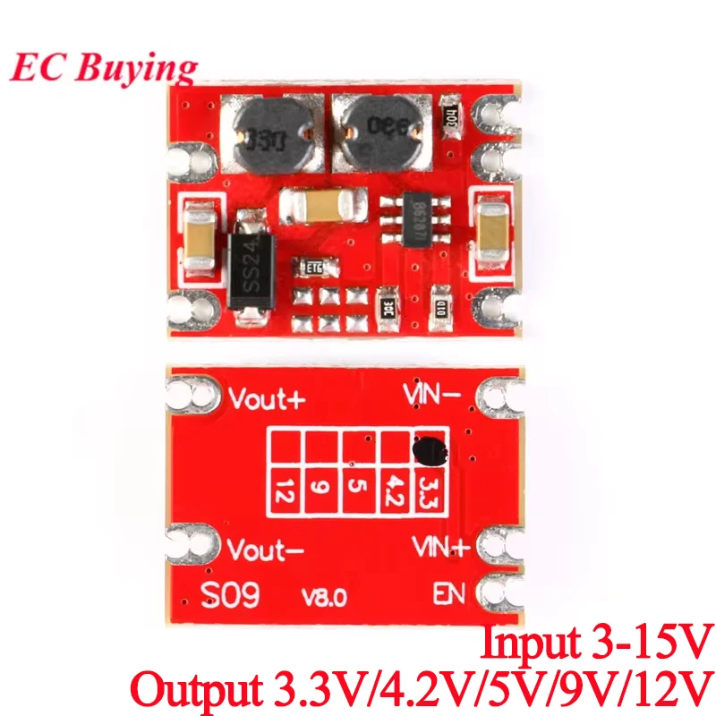 Módulo de potencia de impulso Buck automático, placa regulada por voltaje reductor, salida de 3V-15V, 3,3 V/5V/4,2 V/9V/12V DIY S09, 5 uds./1 ud.