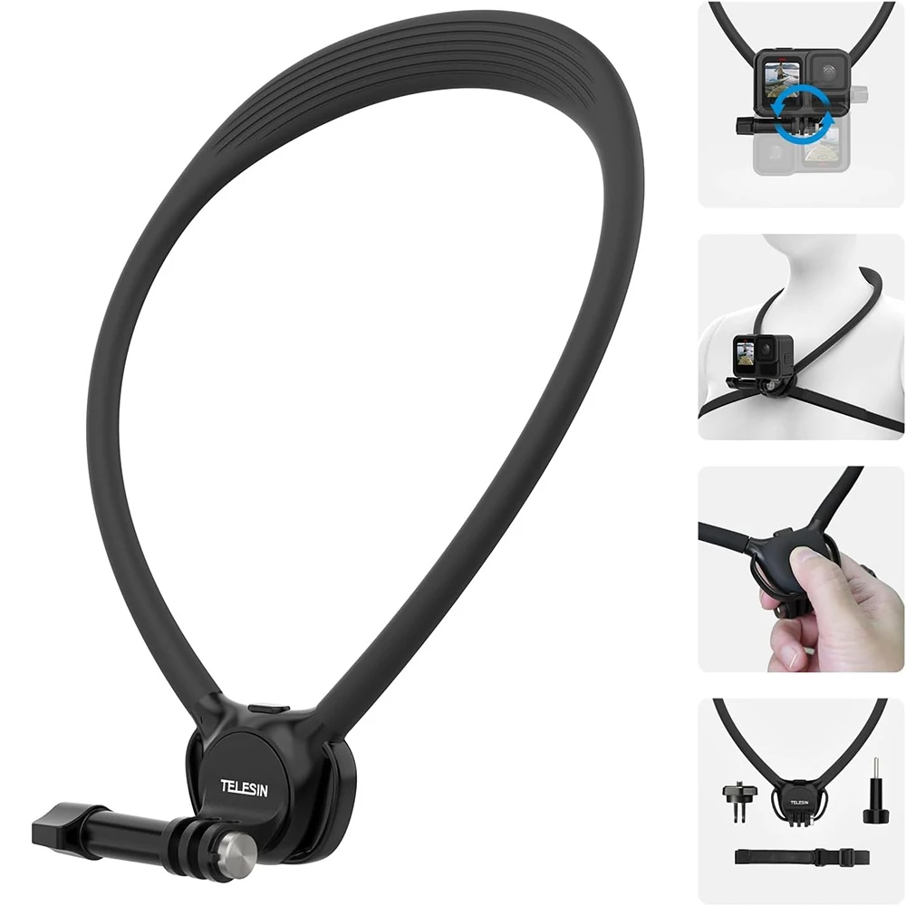 TELESIN Correa de pecho ajustable para montaje en el cuello para Vlogging POV manos libres, para GoPro Hero 13/12/11/10/9, Insta 360 X5/X4/X3/Ace Pro