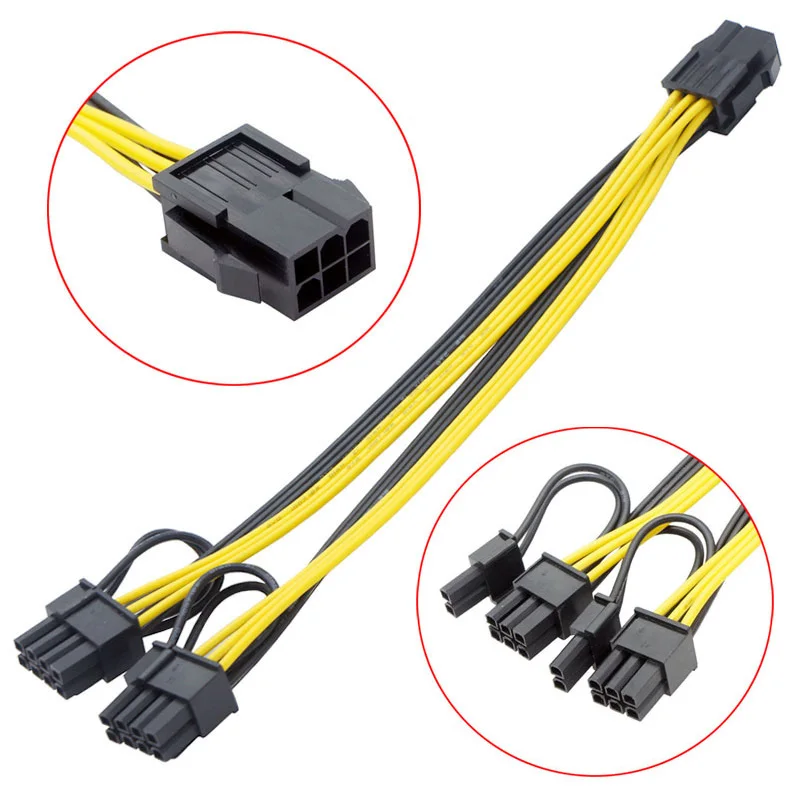 PCI Express 6 pines P hembra a 2x macho 8 (6 + 2) pines Cable de extensión PCIE VGA tarjeta de vídeo gráfica adaptador GPU divisor de fuente de alimentación