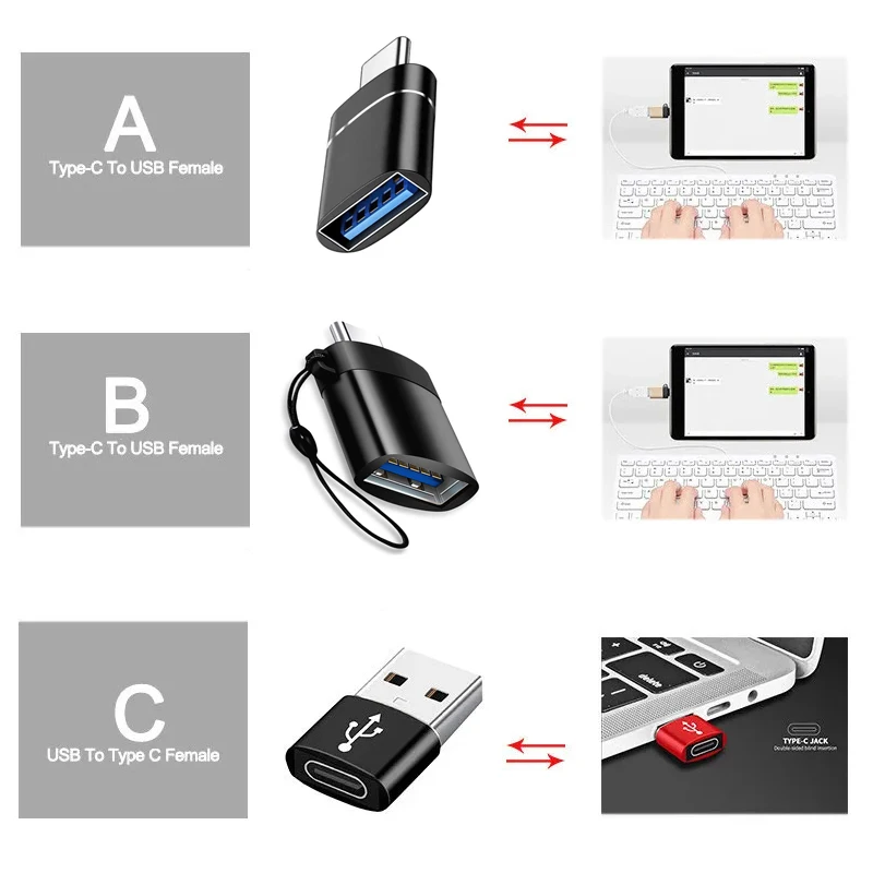 2/8 Uds USB 3,0 a tipo C OTG adaptador tipo C macho a USB hembra conector para ordenador portátil Xiaomi Samsung Macbook USBC OTG conector - imagen 2