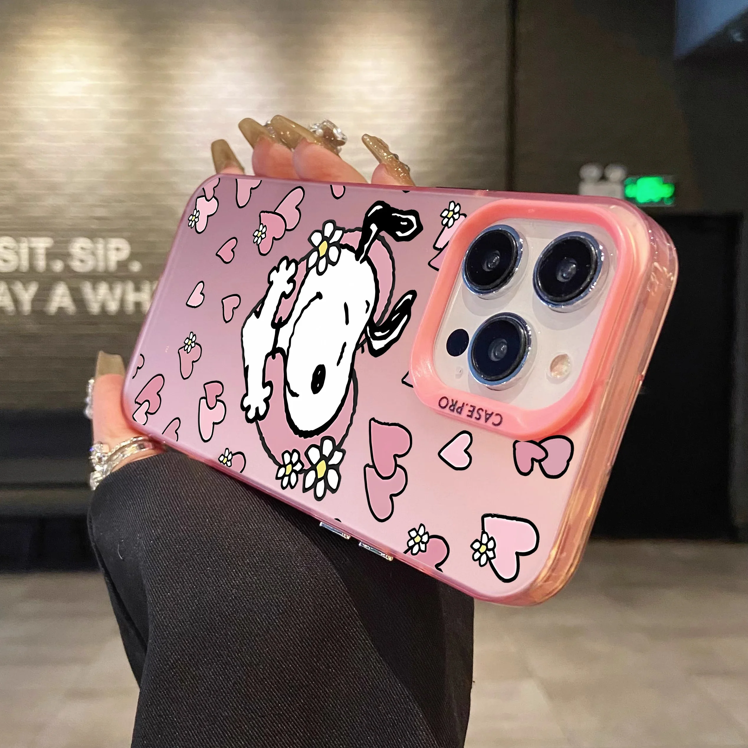 Bonita funda de teléfono rosa Snoopy Y2K para IPhone 17 Pro 17 Air 16E 15 16 14 13 12 Pro Max Plus, funda mate con láser a prueba de golpes - imagen 4