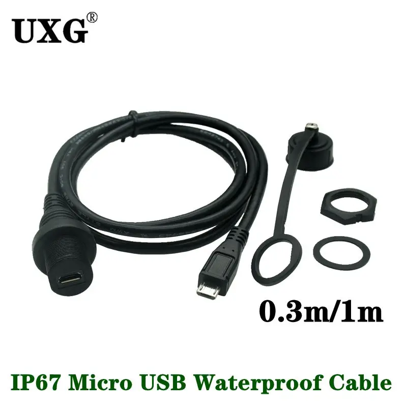 1M 30cm IP67 Micro USB Cable impermeable Micro-USB 5pin Mini macho a hembra montaje en Panel Cable de extensión de conector a prueba de agua - imagen 2