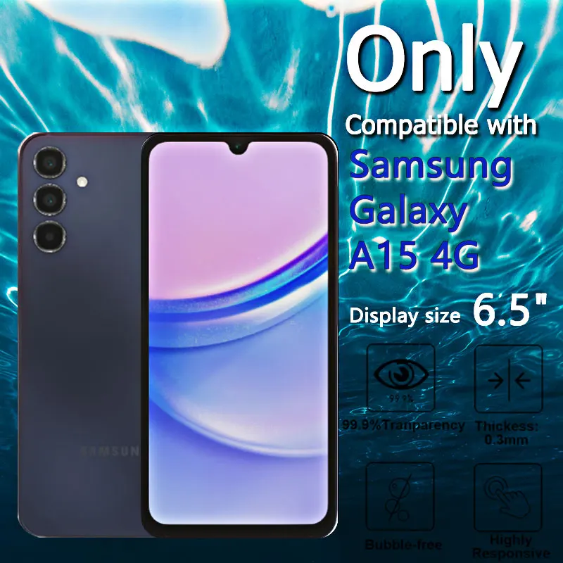 Protector de pantalla para Galaxy A15 4G Samsung, cristal templado, alta aluminio, antiarañazos, compatible con huella dactilar HD, 1-4 Uds. - imagen 4