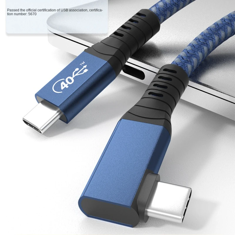 Cable Compatible con USB4 de ángulo recto de 1m/3 pies tipo C TB4 TB3 datos 40Gbps 8K @ 60Hz 20V 5A con soporte de carga de 100W DisplayPort Alt Mo
