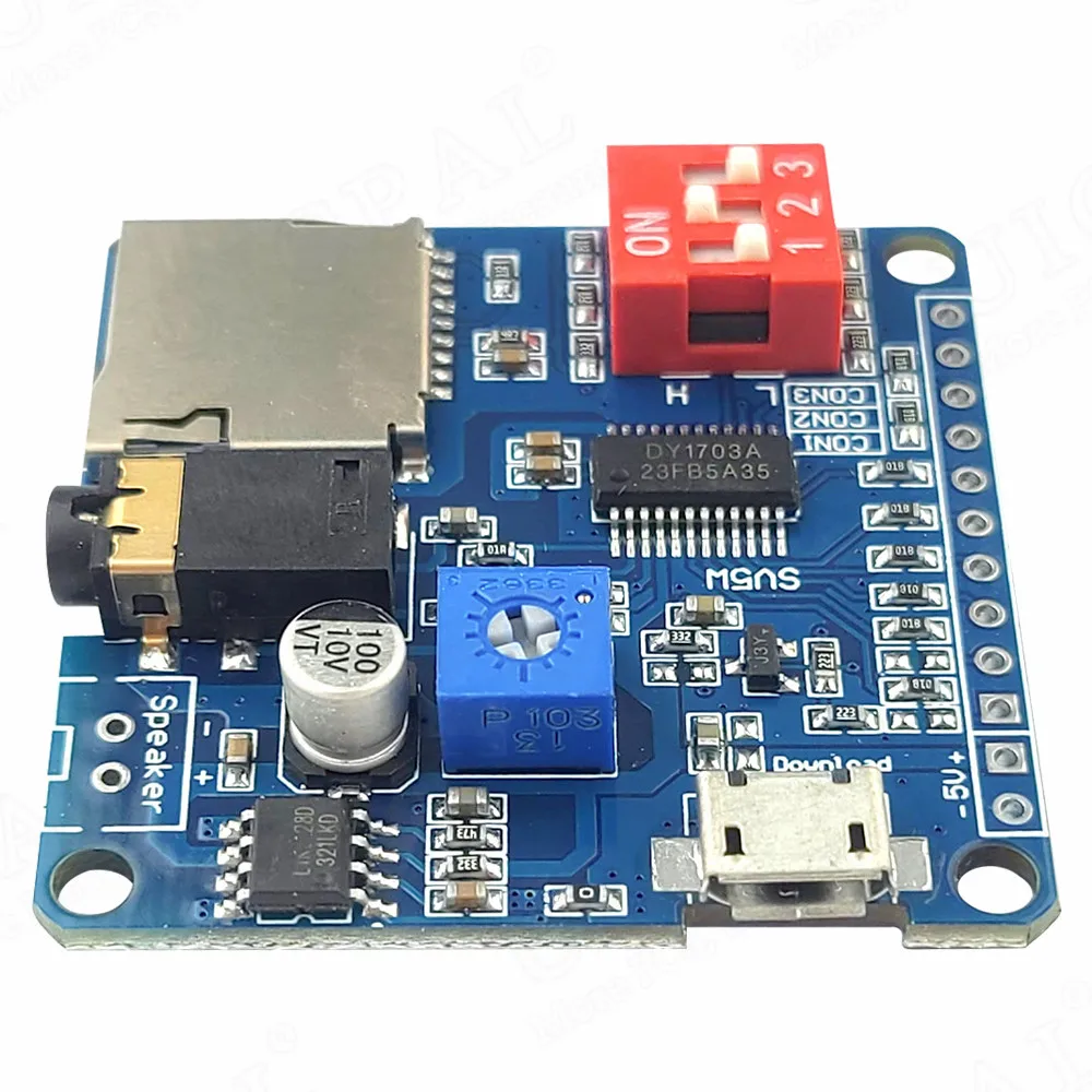 Módulo de sonido de voz DY1703A para Arduino, módulo de reproductor MP3, disparador de E/S UART, placa amplificadora Clase D, tarjeta SD/TF de almacenamiento de 5W y 8M - imagen 5