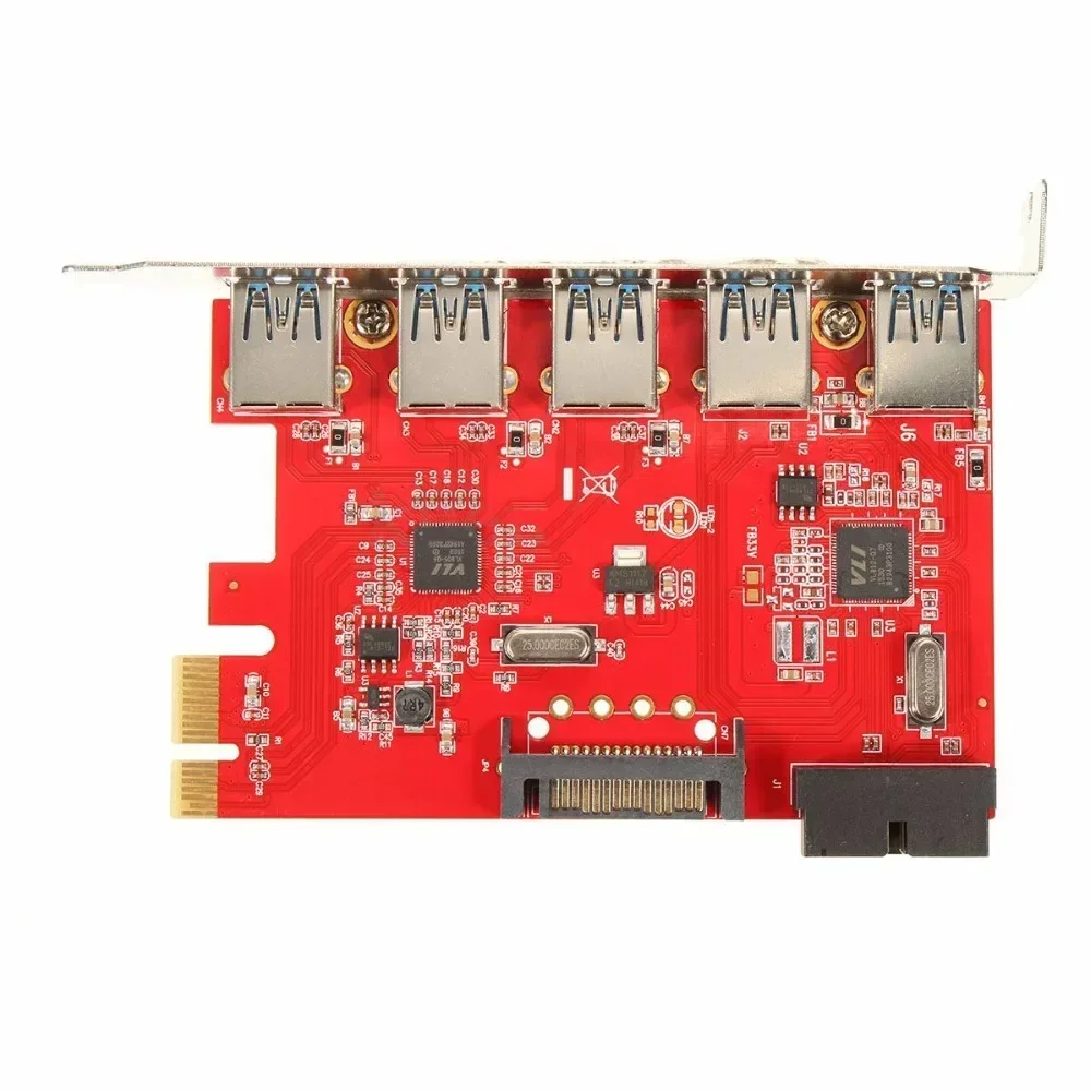 PCIE a USB 3,0 5 puertos USB3.0 HUB a PCI-E Express adaptador de tarjeta 20 pines 15 pines SATA para XP WIN 7 8 10 - imagen 2