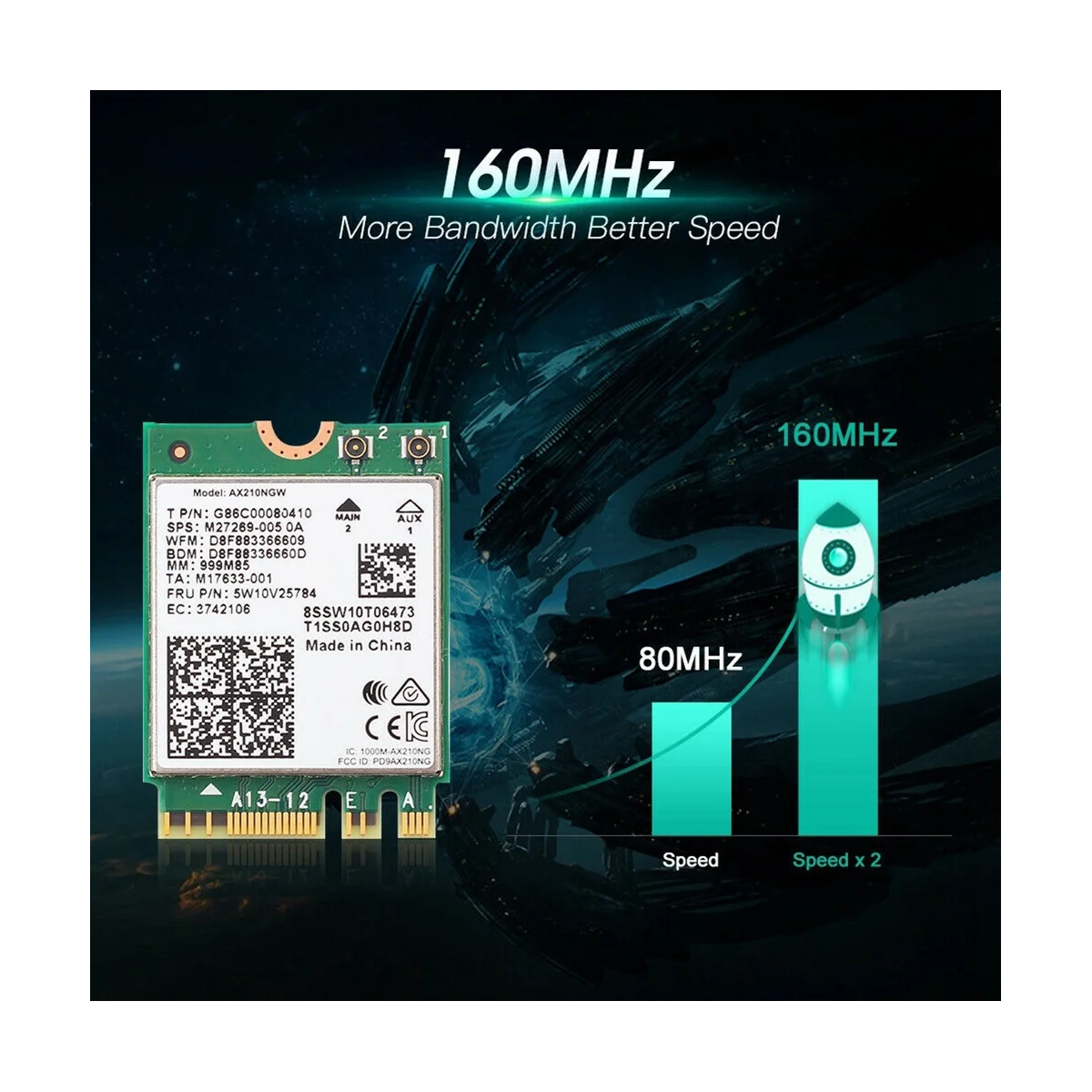 Tarjeta de red AX210 AX210NGW, adaptador WiFi M.2 NGFF 2,4 Ghz/5G, 6E, 2400Mbps, 802.11Ax, Bluetooth 5,2 - imagen 3