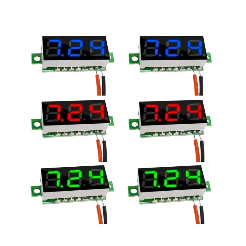6 uds 0,36 pulgadas DC 0-100V 2 cables Mini medidor de voltaje 3 colores pantalla LED Panel Digital voltímetro medidor Detector Monitor herramienta - imagen 2