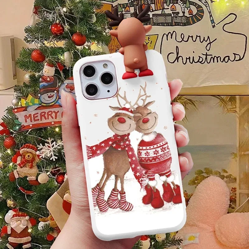 Funda 3D muñeco de nieve oso de Navidad Reno para iPhone 7 8 6 6S Plus XS Max XR X SE 2020 TPU regalo de Papá Noel fundas de teléfono TPU