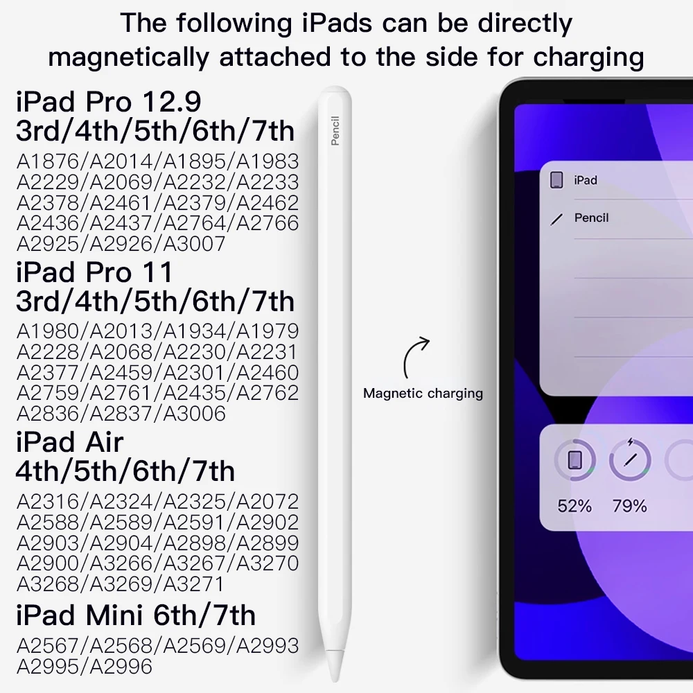 Para Apple Pencil 2 lápiz óptico de rechazo de Palma de carga magnética para IPad Air 7 5 4 Pro 11 10,9 Mini 6 accesorios para IPad Pencil - imagen 3