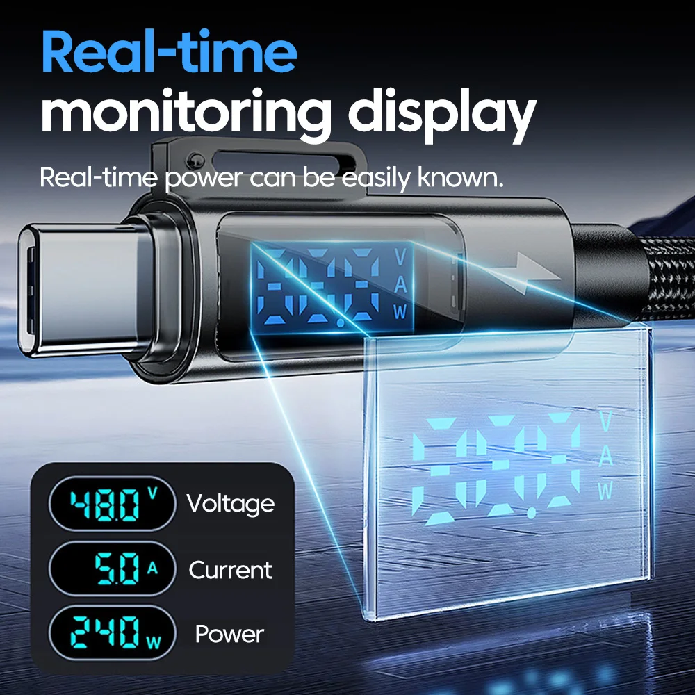 Cable de carga rápida USB C 4 en 1 de 240W, pantalla Digital LED de 1,5 m, Cable de datos tipo C a tipo C para iPhone 15 16 Samsung Xiaomi Poco