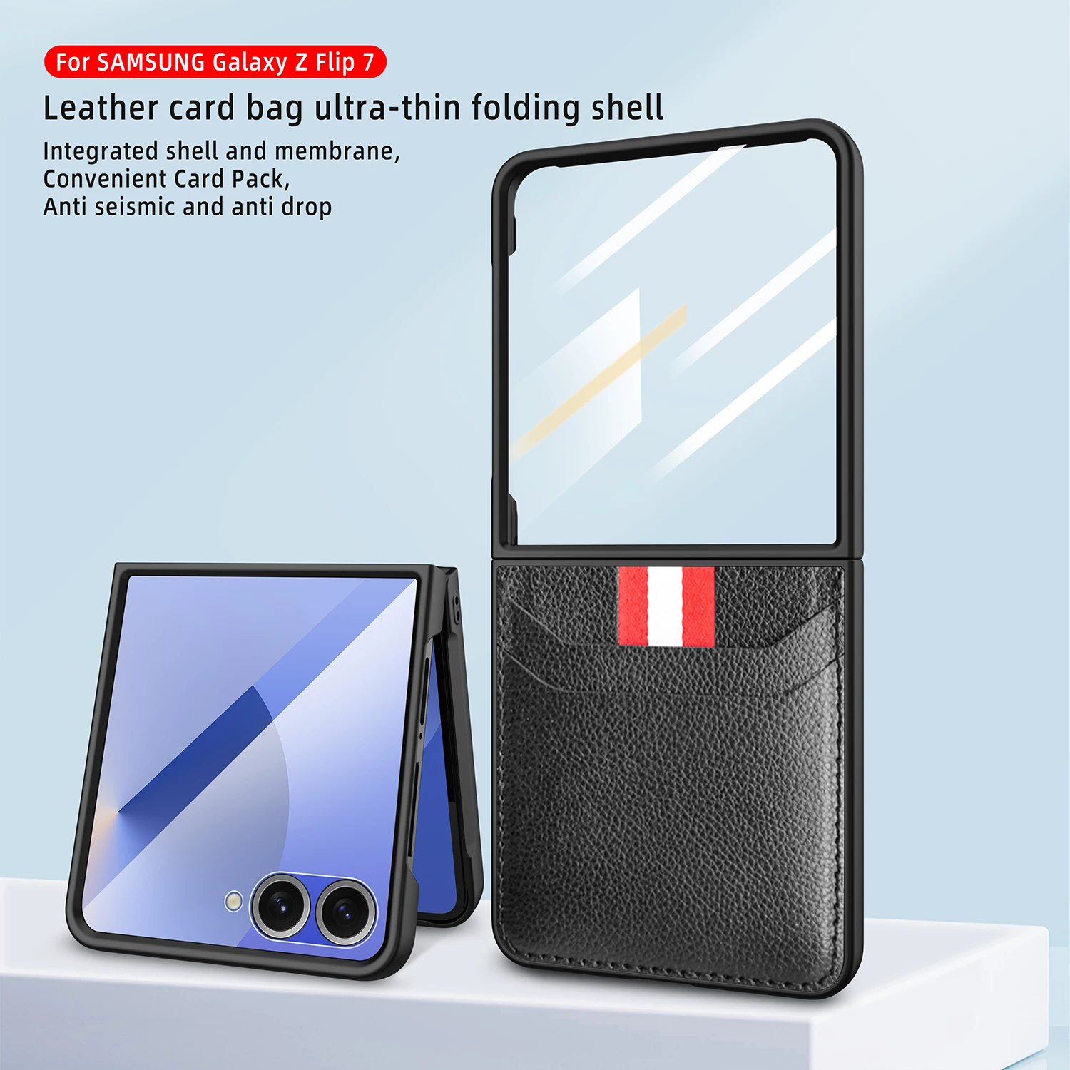 Para Samsung Galaxy Z Flip 7 funda de lujo Lichee PU cuero tarjeta de piel funda protectora trasera para Samsung Z Flip 7 6 5 4 Shell - imagen 3