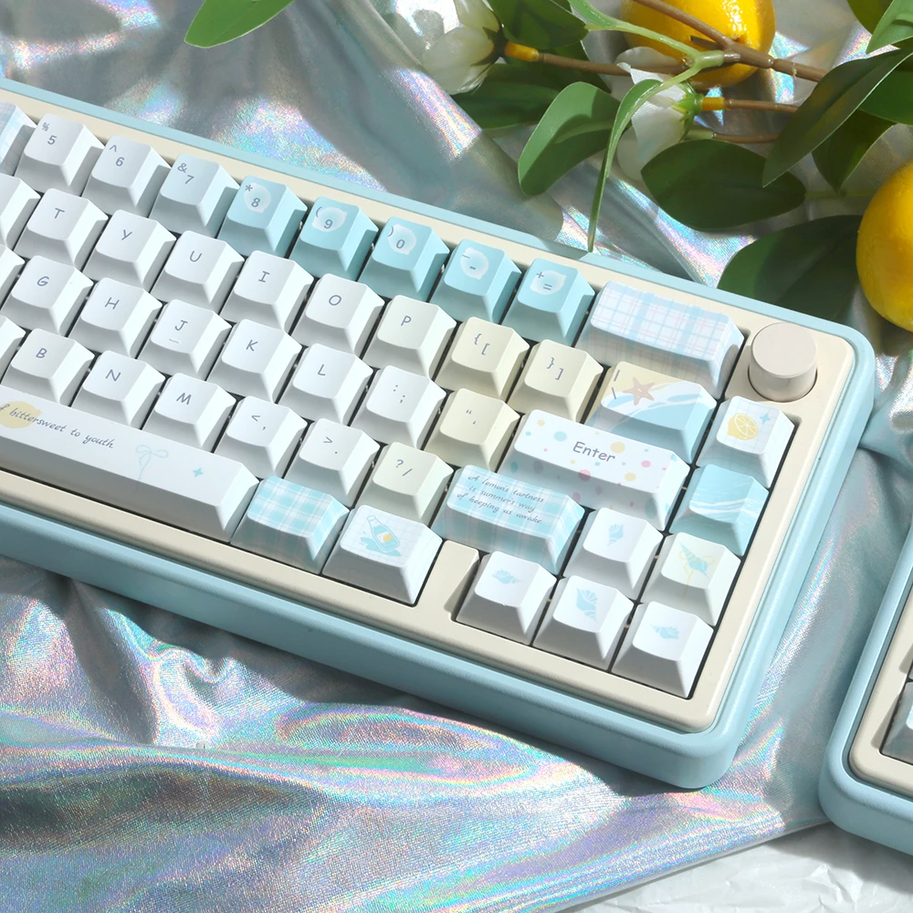 Keycap Limón Tema de Verano Cereza Moa Altura Pbt Sublimación Térmica Leche Azul Amarillo Linda Chica Redonda Keycap 123 Teclas - imagen 4