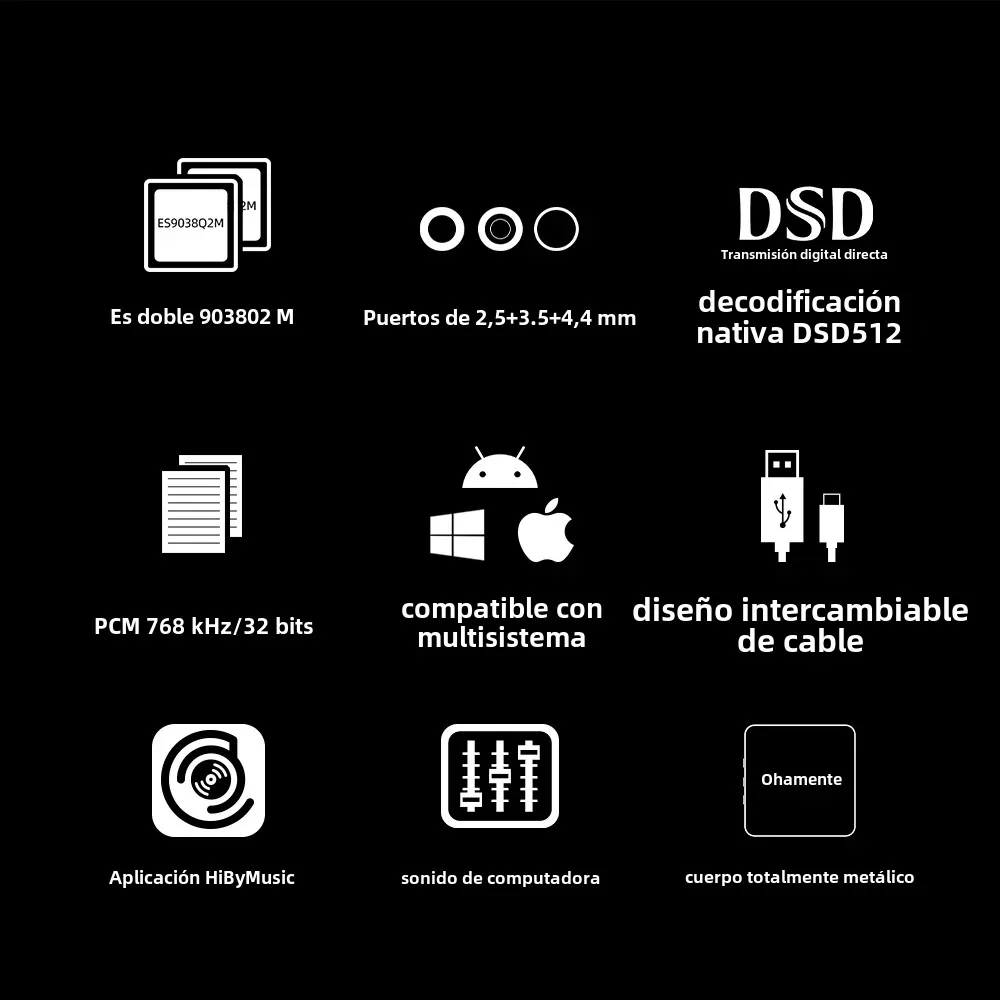 HiBy FD3 tipo C USB DAC amplificador de auriculares Audio HiFi ES9038Q2M DSD512 MQA 2,5 3,5 4 Jack auriculares para Win10 Android iOS Mac PC - imagen 3